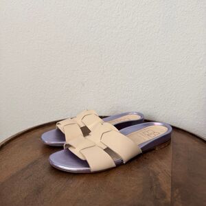 Mavette Italy Ivory Purple Isolo Leather Slide Flat Sandals Women's Size 37 US 7